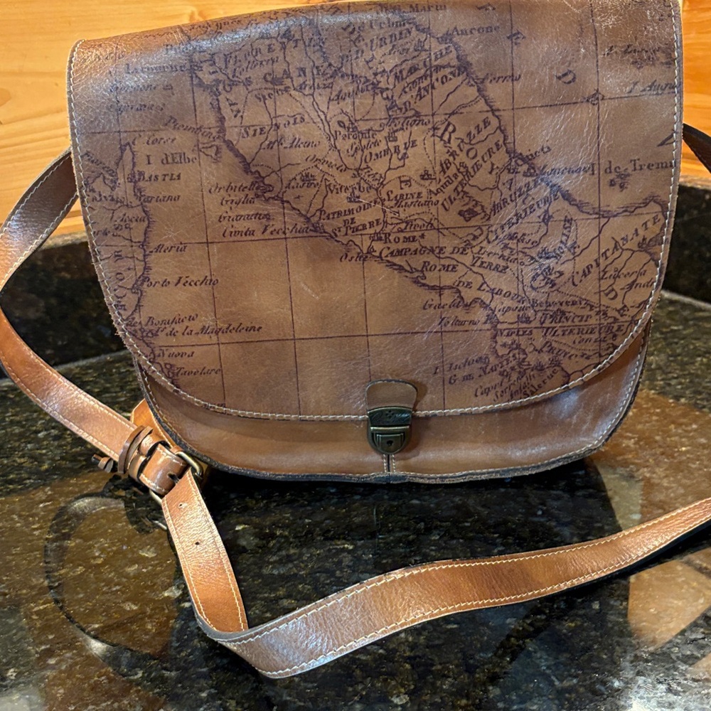 Patricia Nash Tan Leather Crossbody with Map Design